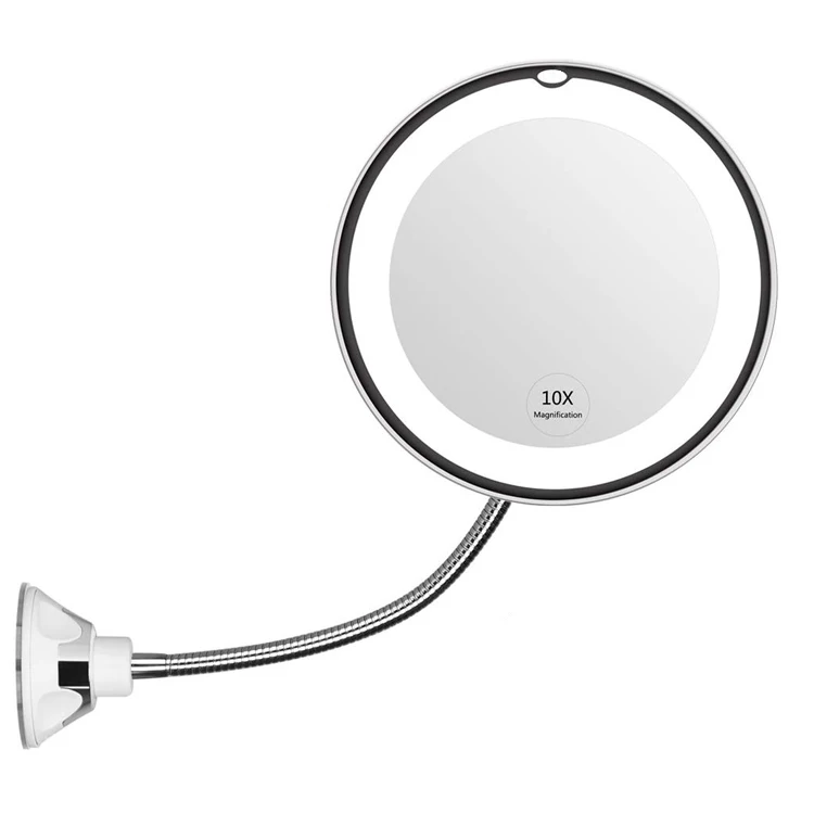 

Wholesale Round Flexible Gooseneck 10X Manifying Mirror 360 Degree Rotation Led Makeup Mirror Bathroom Mirror, White