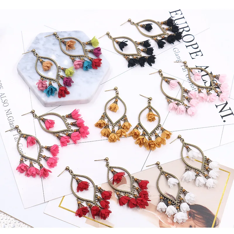 

Fashion New Tassel Earrings For Women Wholesales Bohemian Earrings Flower Multilayer Colorful Tassel Earring, Picture