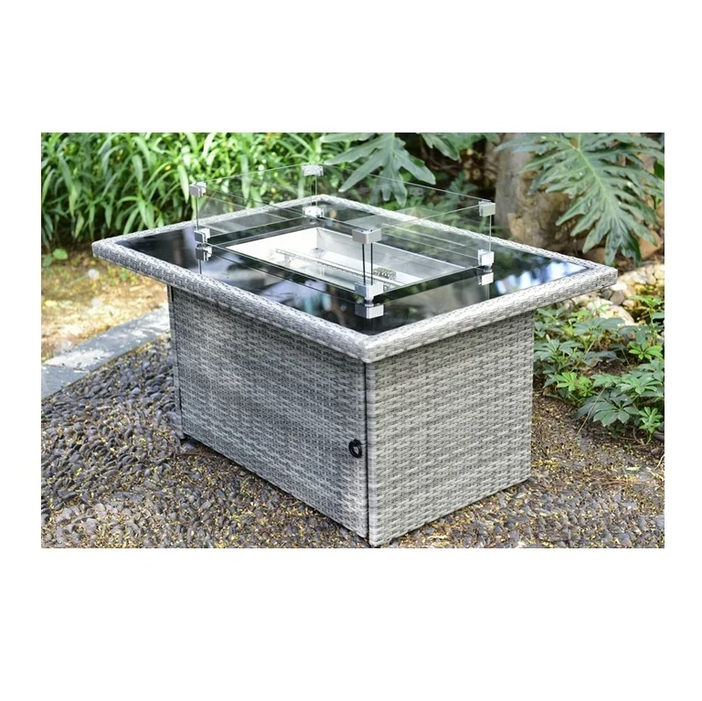 

Garden wicker fire pit table with grill barbecue fire table outdoor gas, Custimized