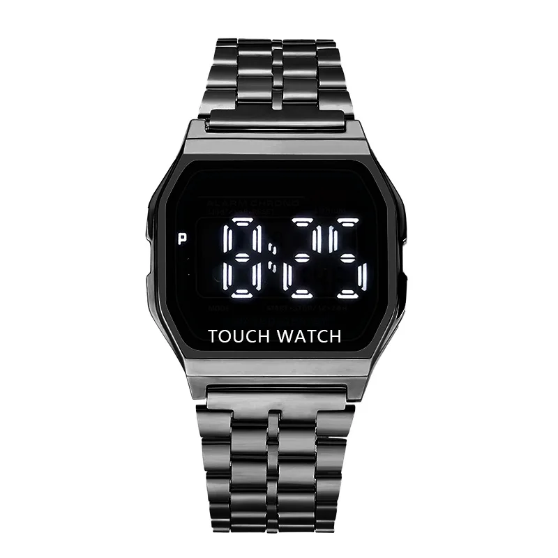 

Men's Sports Watches Digital Electronic LED Watches Stainless Steel Watchband Waterproof Touch screen Wristwatch reloj hombre