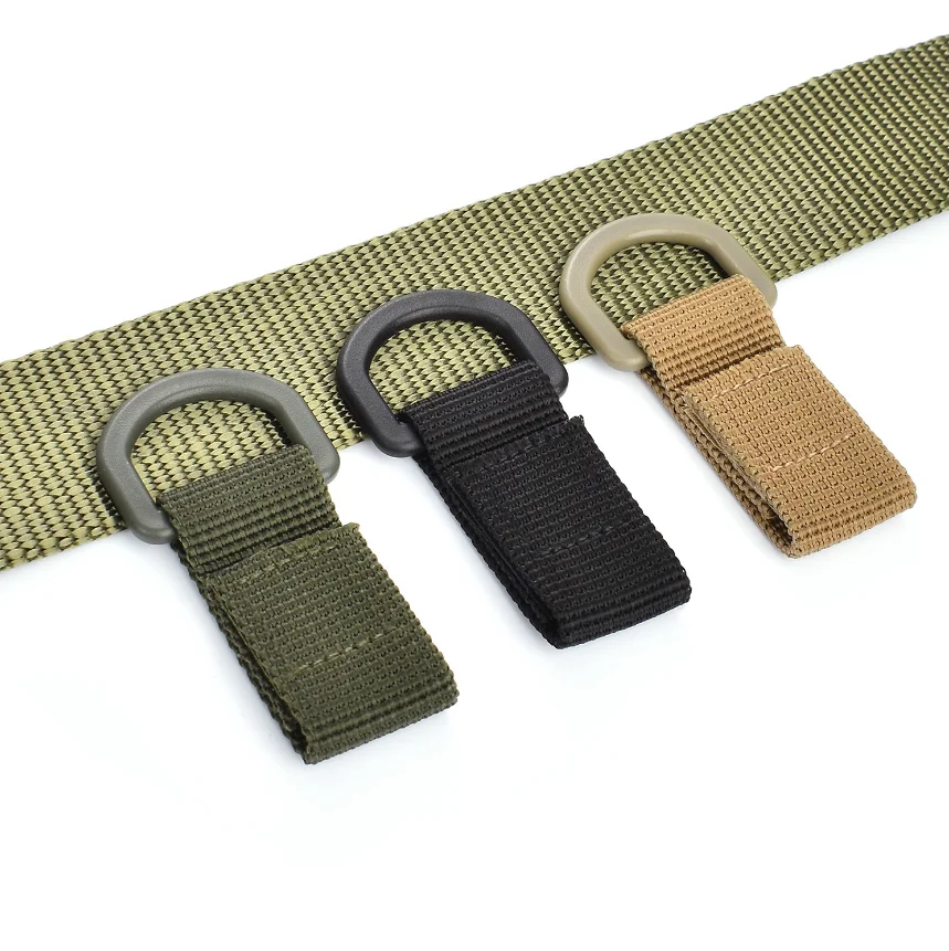 

Tactical Multifunction Nylon Molle Webbing Belt D-Ring Carabiner Magic tape Hanging Keychain Backpack Hook molle buckle, Black khaki army green