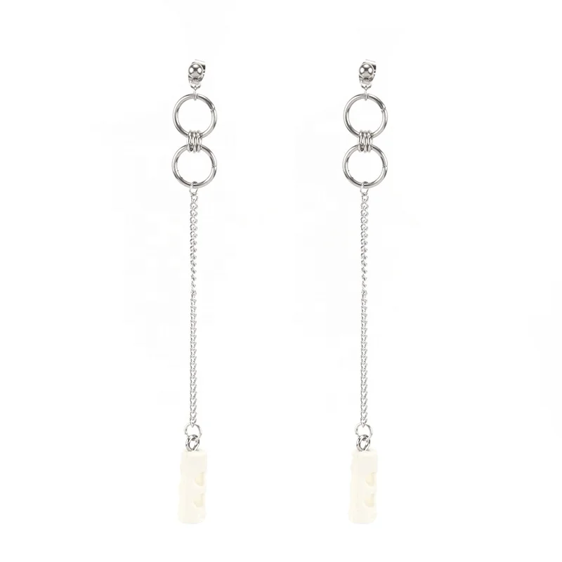 

Unisex Stainless Steel Double Ring Drop Earring Wireless Headphones Earphone Anti Lost Earpods Holder long Chain Stud Earring