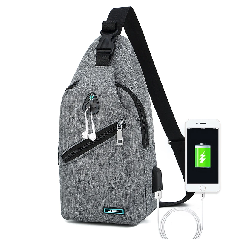 

Men Waterproof Shoulder CrossBody Sling Bag Pack USB Chest Bag For Travel