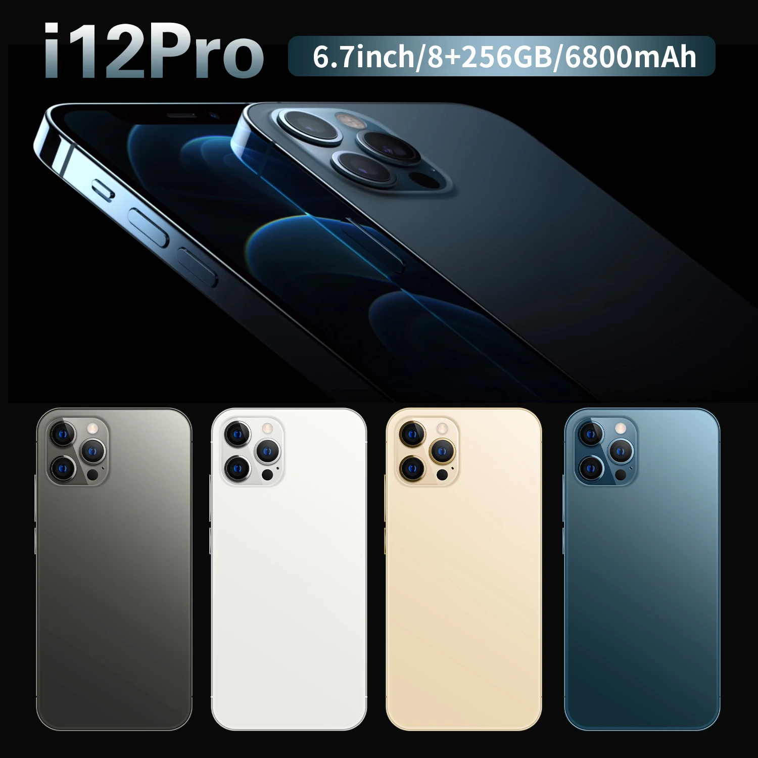 

2021 New model i12 Pro MAX 6.3 inch Android Smartphones 12GB+256GB 10-Core 5G LET Cellphones 4 Camera cell phone
