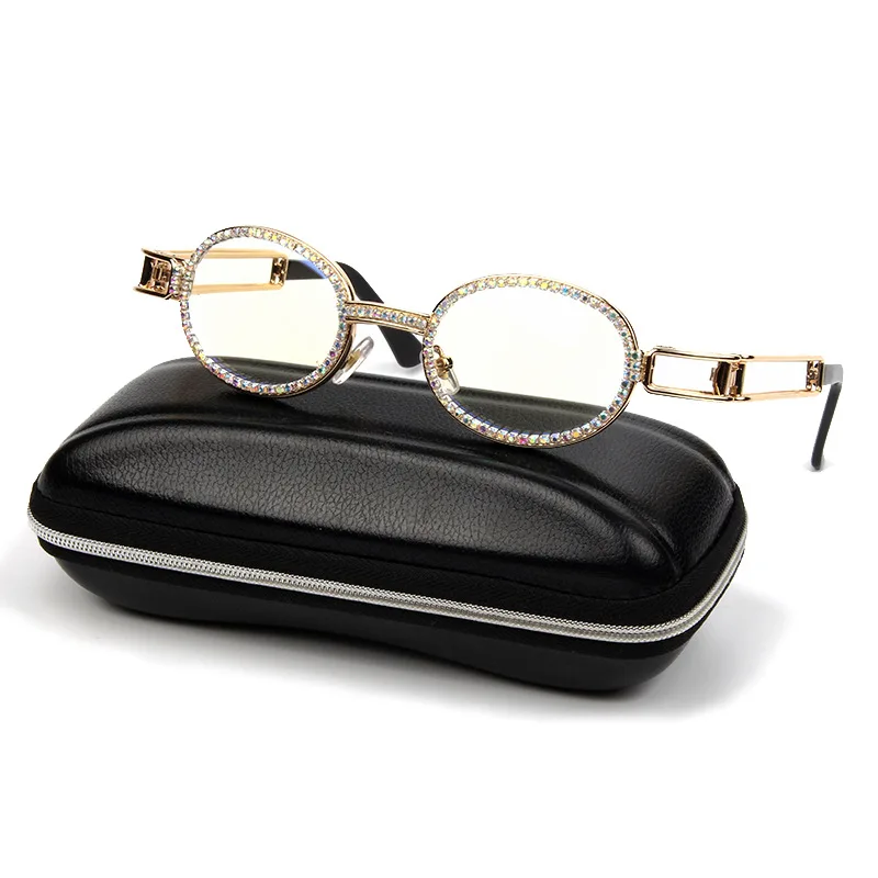 

New style popular metal frame UV400 sunglasses oval diamond sunglasses