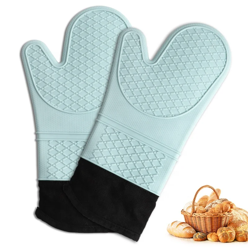 

IN STOCK Kitchen Cooking Heat Resistant 14.7" Long Cotton Silicone Grill BBQ Gloves Double Oven Gloves Mitts, Customized color