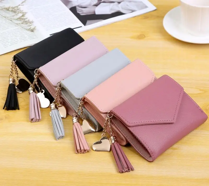 

Women's Wallet Female Purses Tassel Coin Purse Card Holder Wallets Female Pu Leather Clutch Money Bag Leather Wallet, Rose purple,pink,wine red,coffee,black,rose red,brown,blue,purple