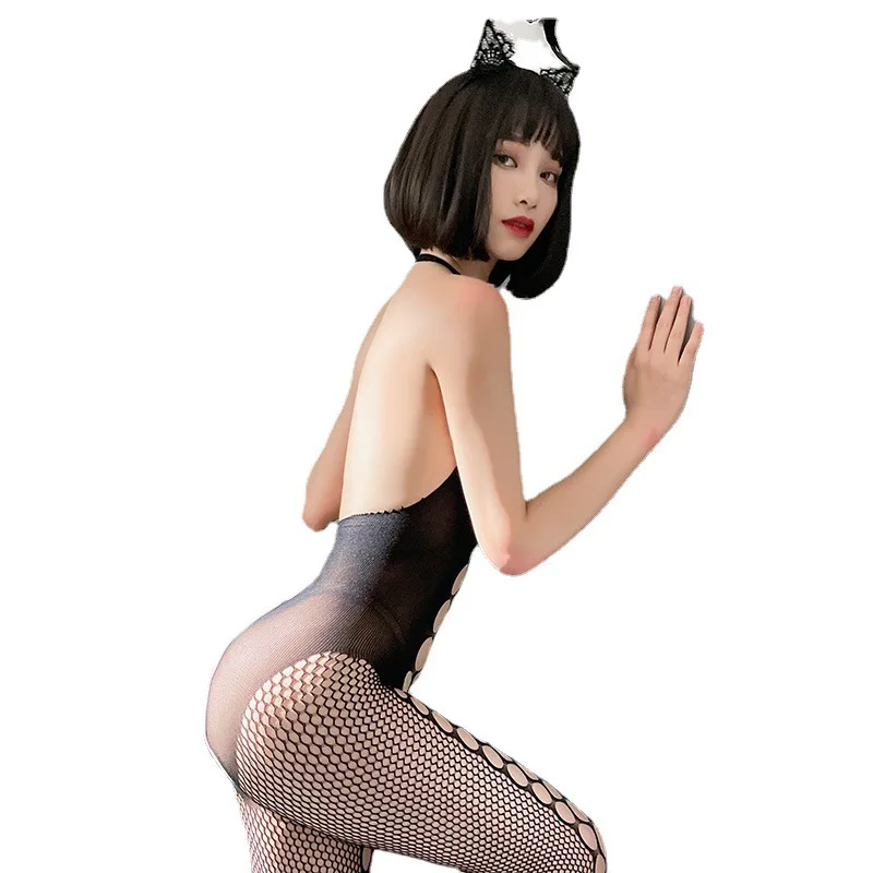 

Fashion mesh feminine underwear net stockings open file one-piece net shirt
