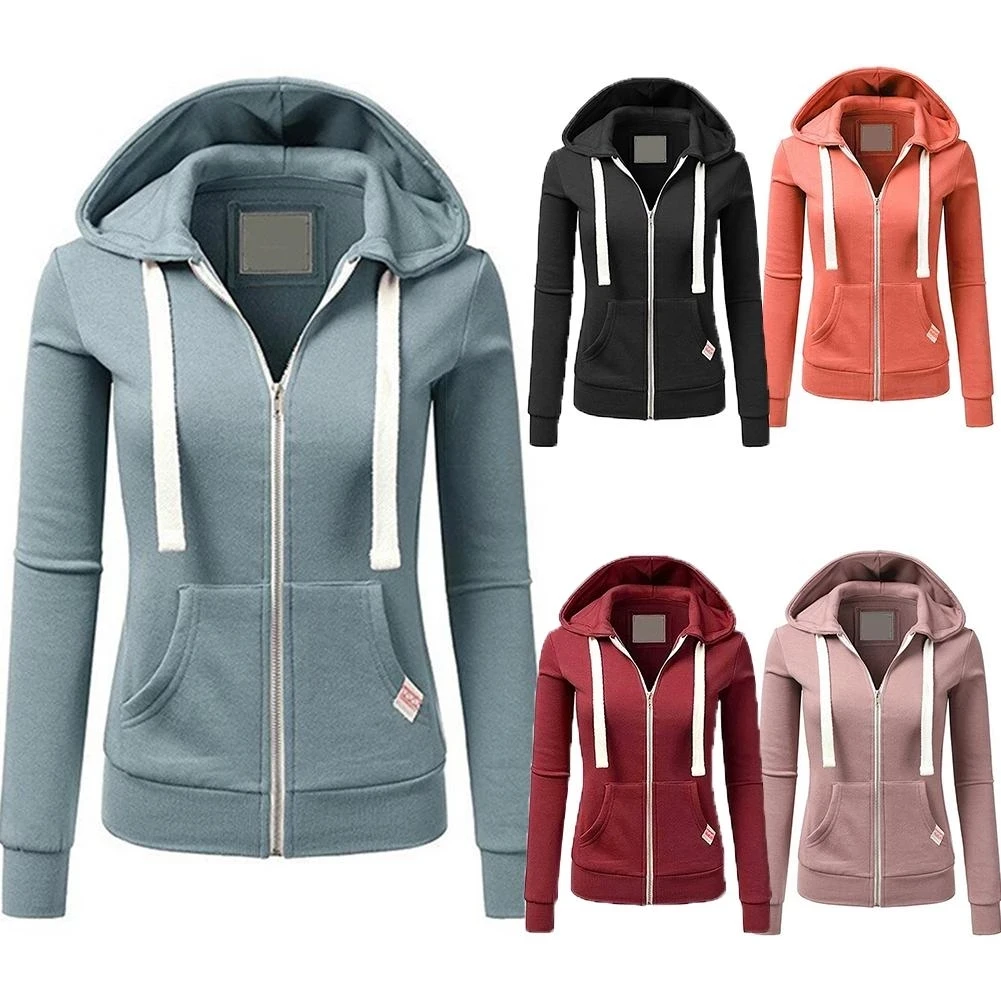

Casual Hoodies Women Autumn Winter Outdoor Sport Solid Color Long Sleeve Hoodies Pockets Zipper Sports Coat Top-s Hoodie Women