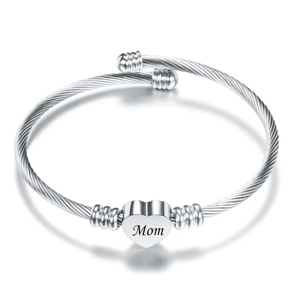 

Mother's Day Gift Ornament Stainless Steel Wire Heart Bracelet Meaningful Mom Letter Bracelet Charms Bracelets For Women
