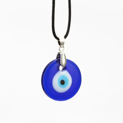 

2021 Newest Punk Jewelry Circle Round Glass Blue Evil Eyes Pendant Necklace Black Wax Rope Evil Eyes Necklace For Women Men