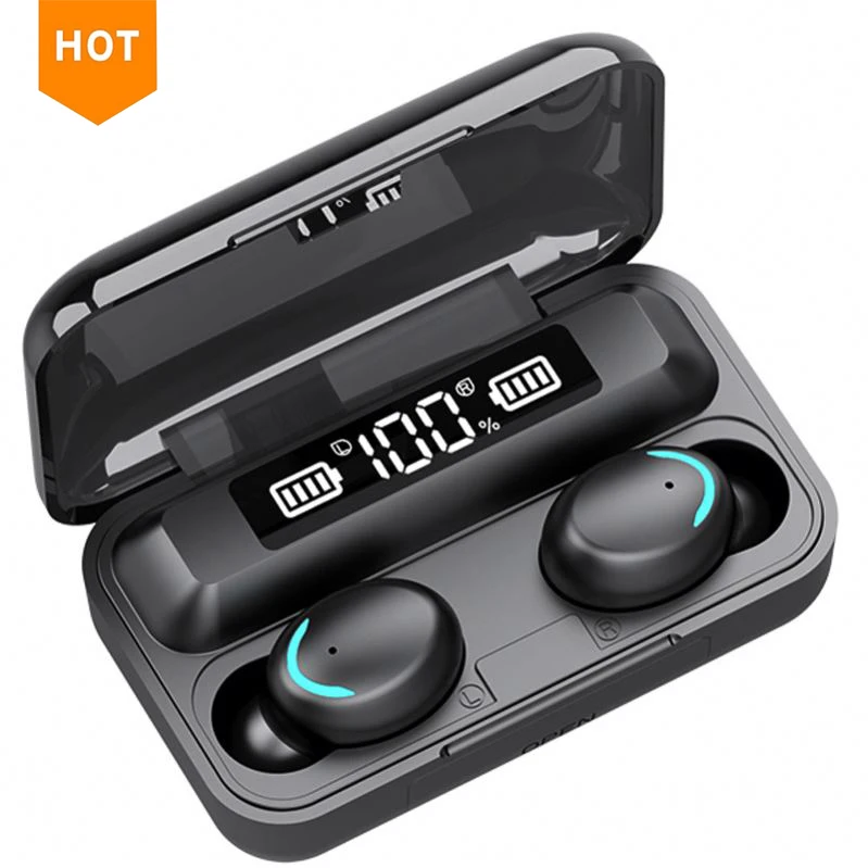 

F9-5 Earphone Tws Mini In-ear Headphone 5.0 Sports Gaming Headset Led Display Wireless Earbuds Earphones F9, Black/white