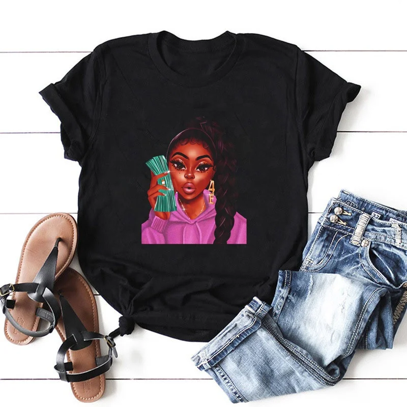 

New Arriving Harajuku Melanin T Shirt Make Money Not Friends T Shirt Women Vintage Graphic T-Shirt