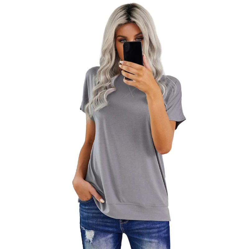 

Plain T-shirt Ladies Summer Pure Color Round Neck Simple Short Sleeve Ladies T Shirt