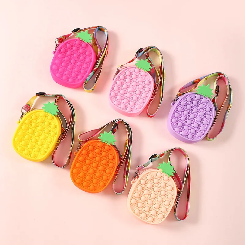 

Fashion Pineapple Push Bubble Fidget Bags Silicone Cute Mini Kids Coin Purses and Handbags Little Girls