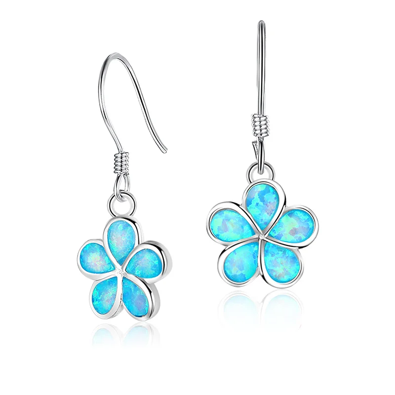 

Korean version beautiful gemstone opal plumeria flower drop earrings s925