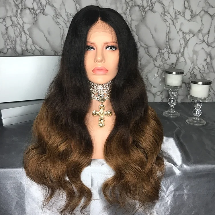 

Songhuiyuan Glueless Human Hair Full lace wig 3 Tone Ombre Color Bleached Knots