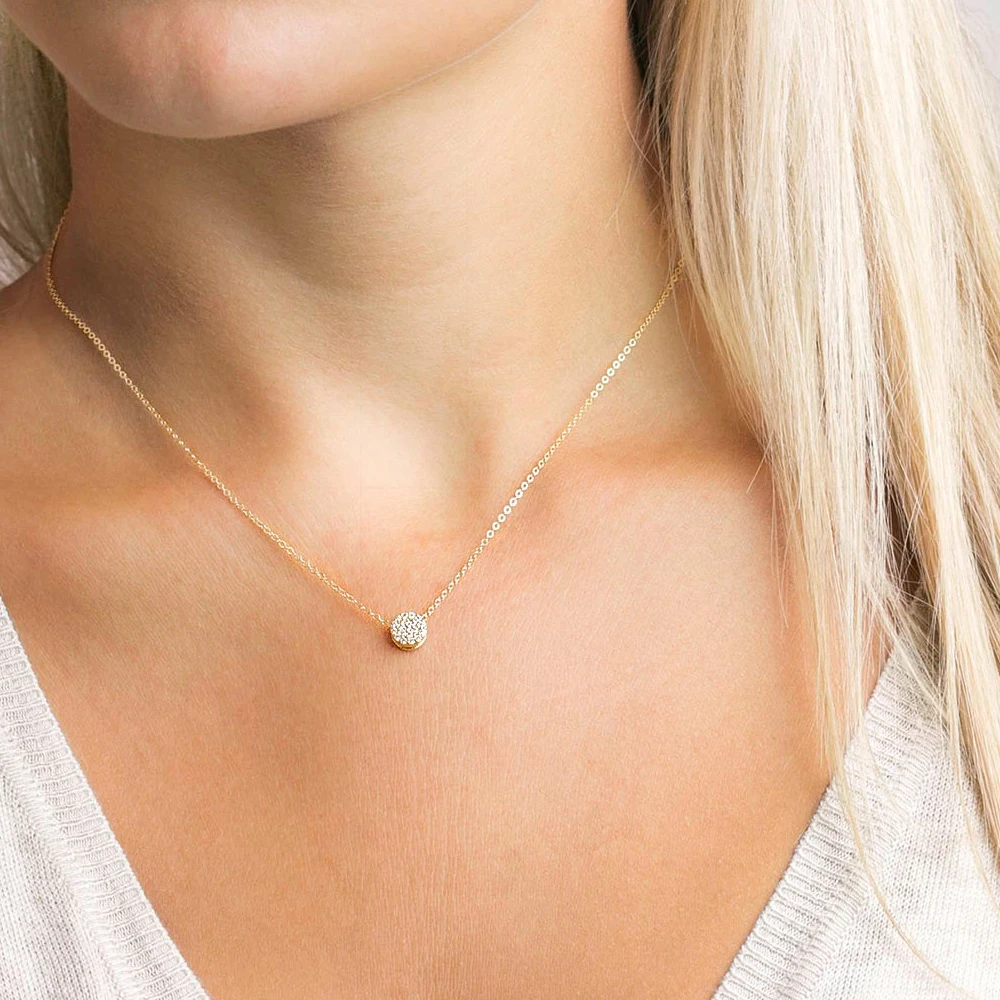 

316L Stainless Steel Bridal Crystal Necklace Charm Women Necklace Crystal Round Pendant Gold Plated Charm Chain Link Necklace, 14k/18k gold, rose gold and silver