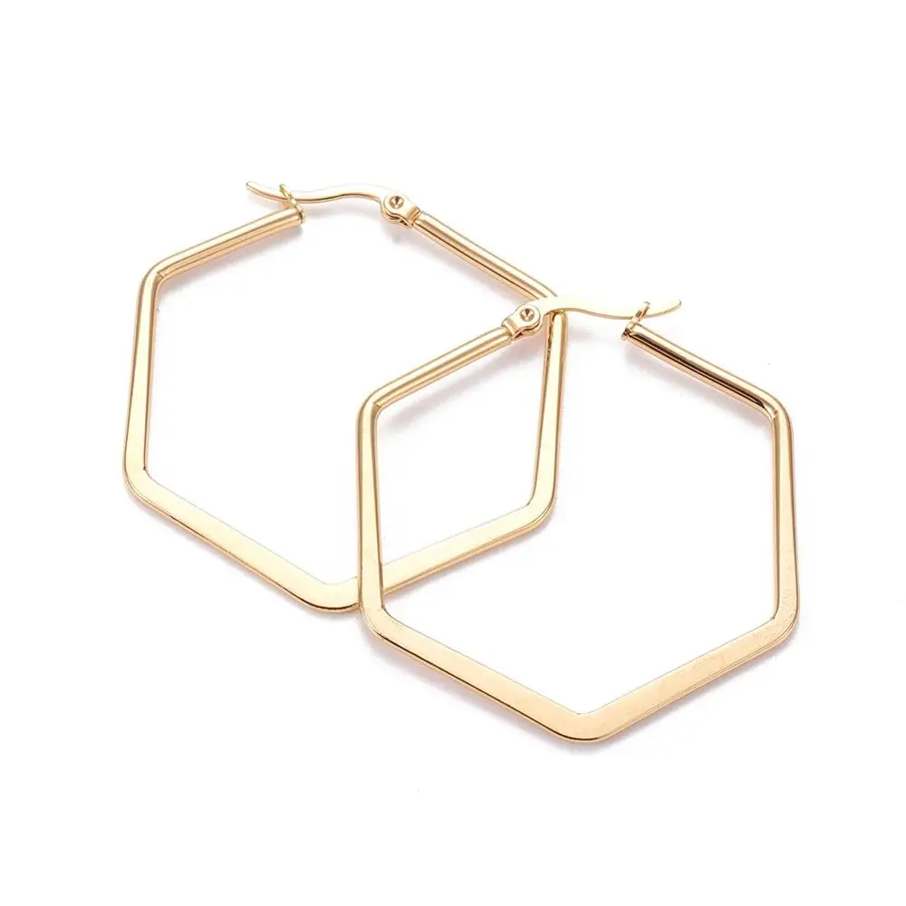 

PandaHall 201 Stainless Steel Golden Hexagon Earring Hoop