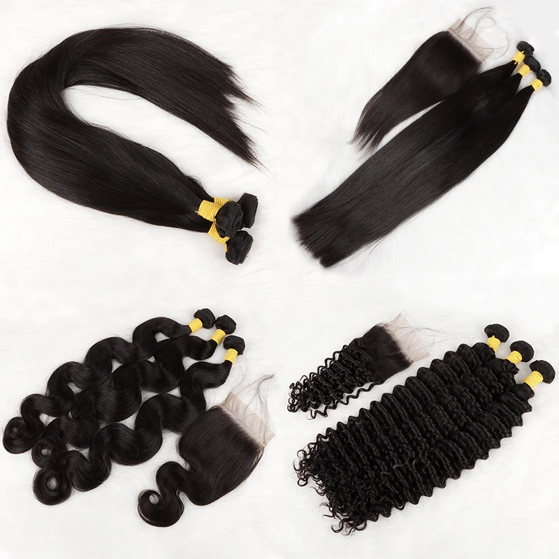 

HEFEI VAST Brazilian package human hair straight virgin human hair bundles with closure 3 bundles with 1 lace closure set