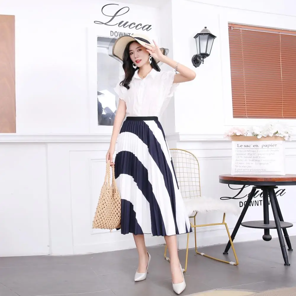 
KEYIDI Casual Fashion Colorful Elastic Pleated Print Cartoon A Line Women Midi Skirt 