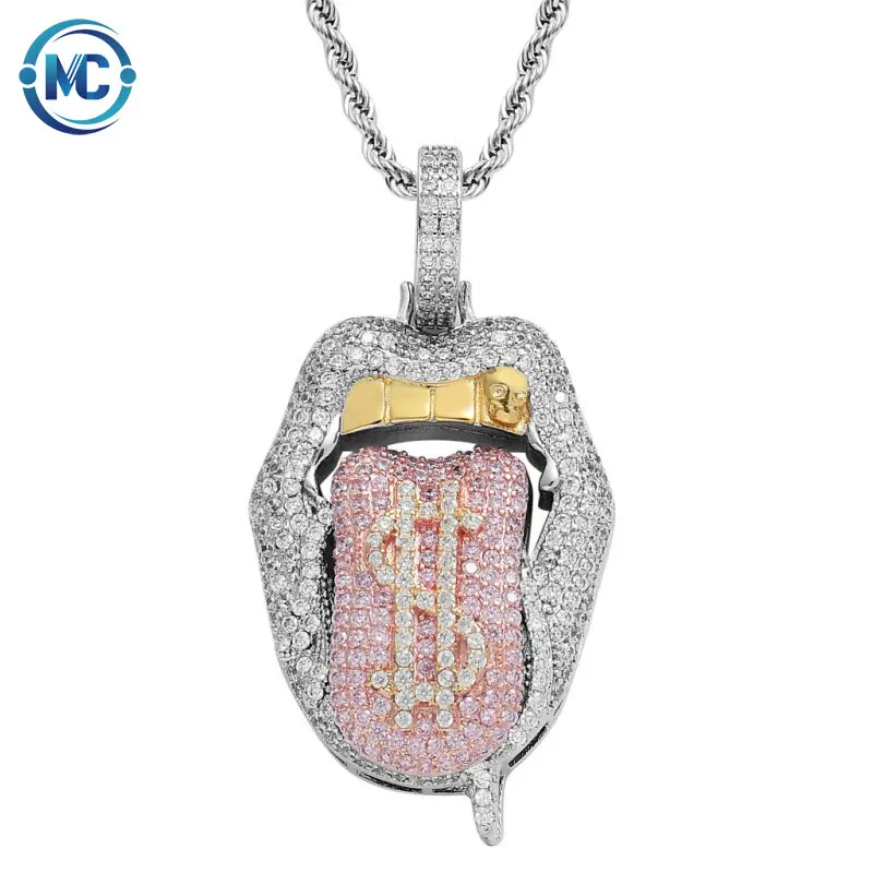 

2021 Hip-hop American Zircon Big Tongue With Dollar tongue jewelry pendant
