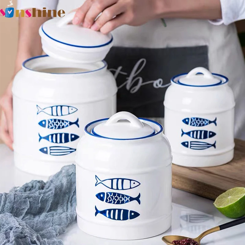 

Sinshine  Ceramic Food Storage Container Canister Cookie Cereals Sugar Coffee Flour jar with Airtight Lid, As picture