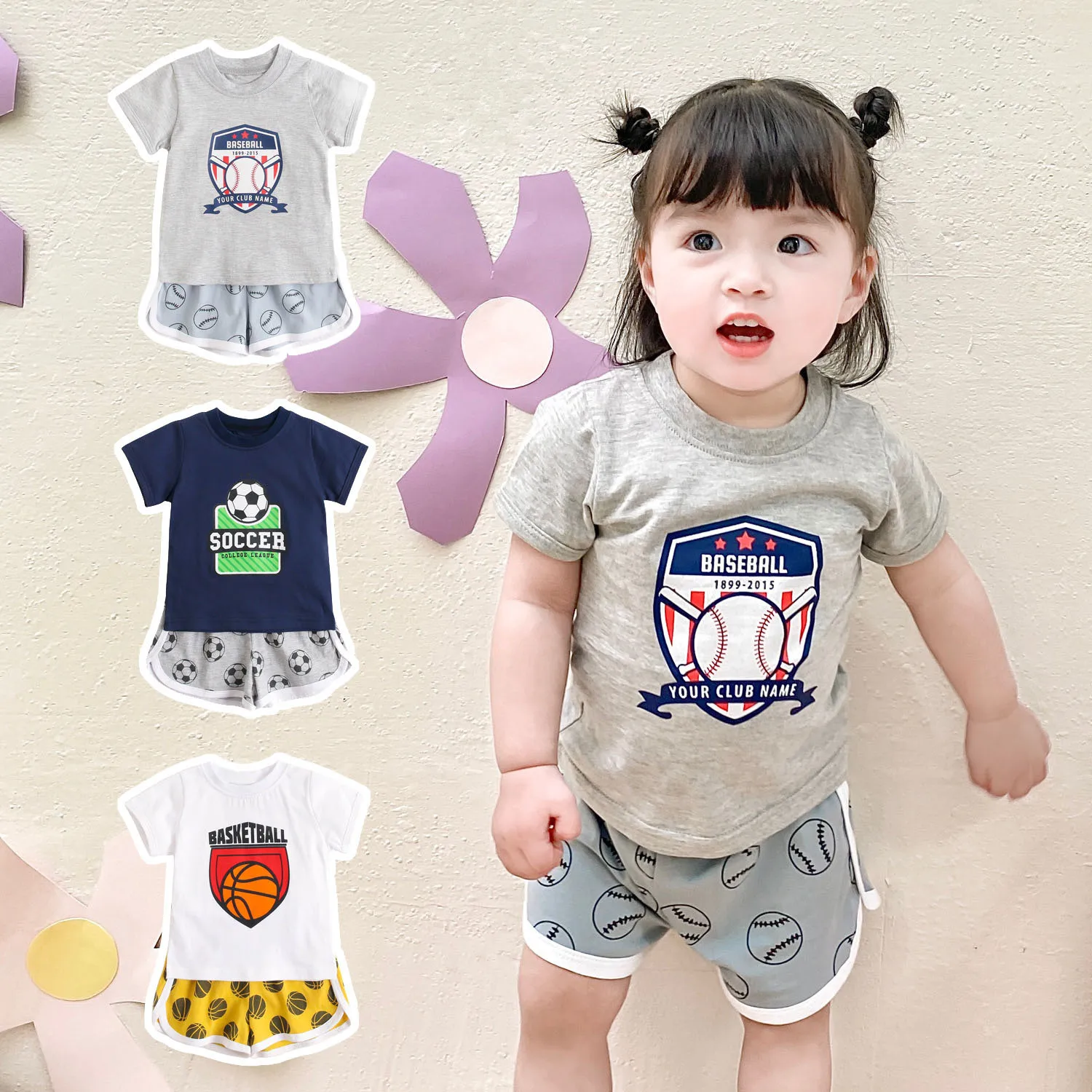 

Summer Baby Outfits Baseball Soccer Basketball Children Clothes Sports Shorts Sets