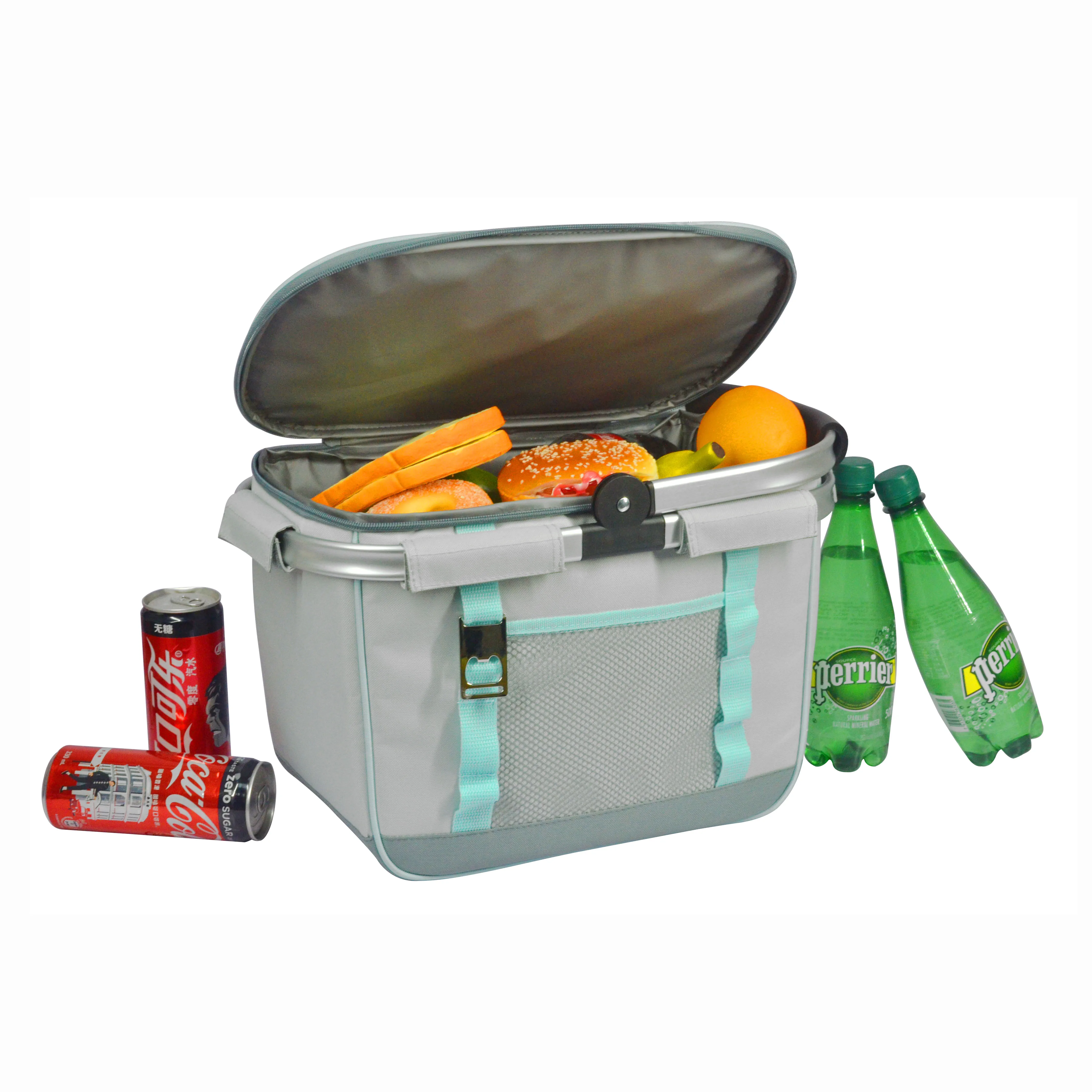 

Outdoor collapsible lightweight aluminum frame handle insulated PEVA liner cooler bag picnic basket, Customized