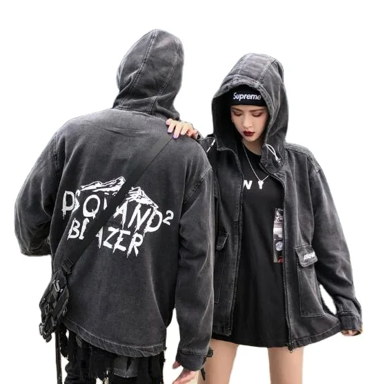 

2020 Fall New Loose Large Size Denim Jacket Couple Hooded Top Jacket Clothing