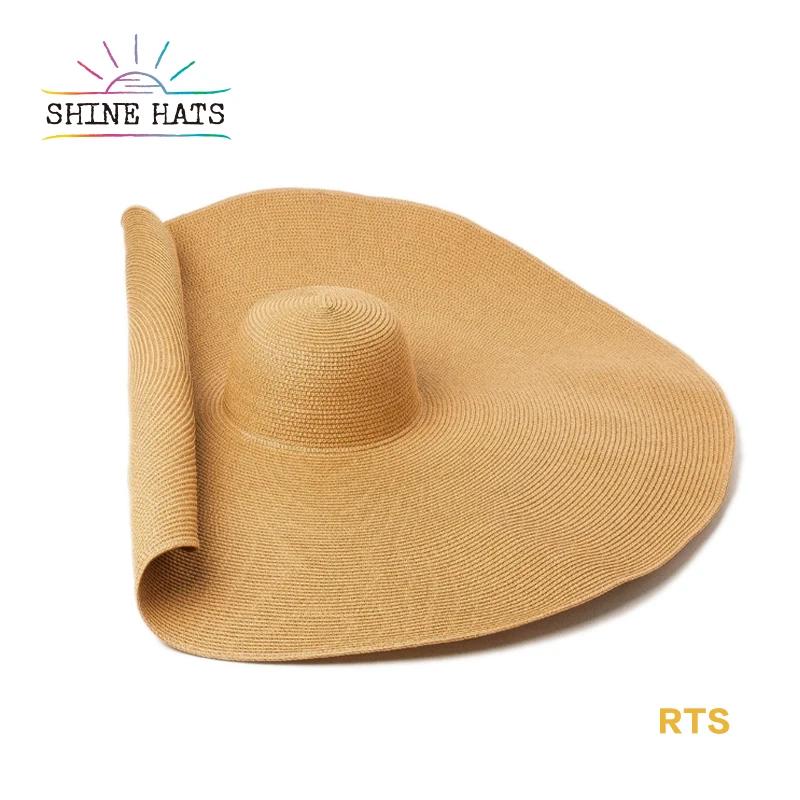 

Shinehats OEM Custom Floppy 40cm Large Brim Paper Grass Beach Hats Straw Travelling Sombreros for Women Ladies