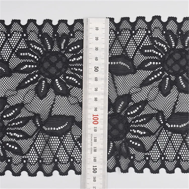 

Wholesale Black Lace Trim Fabric Elastic Lace Flowers Embroidered Ribbon For Dress