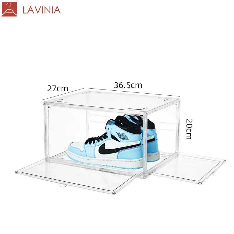 Lavinia Wholesale  PP Stackable Storage Container Custom Folding Installation Free Sneaker Shoe Box Foldable Dustproof Shoe Rack