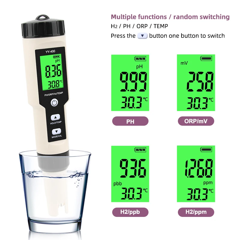 Máy Kiểm Tra Nồng Độ Ion Hydro Kỹ Thuật Số Máy Đo Nước 4 Trong 1 H2 0-2400ppb Cho Bể Cá, Bể Bơi, Nước Uống