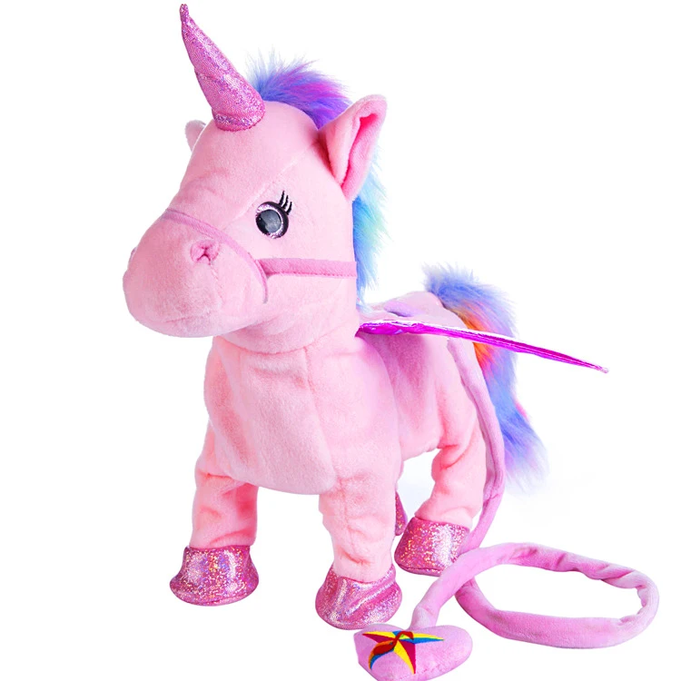 

Stuffed Plush Electric Toy with Rope Wholesale Soft Big Singing and Walking Unicorn 50 Unisex DDP Support PP Cotton 30cm