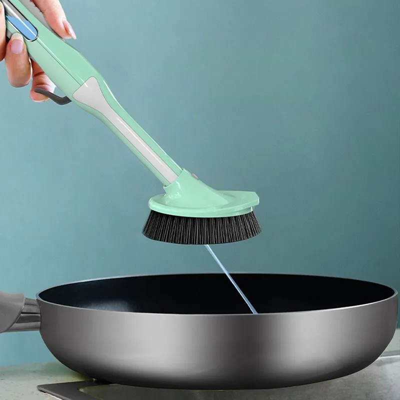 

A2605 Antiskid Long Handle Brushes Wash Dishes Pot Kitchen Descaling Auto Add Liquid Cleanser Cleaning Brush, As pic