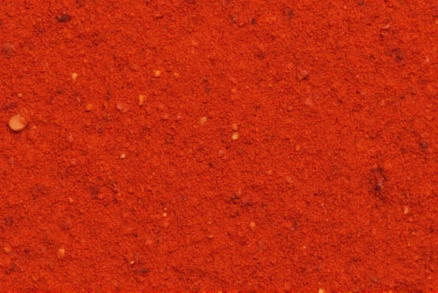 Close-up of vibrant red sweet paprika powder sprinkled over roasted vegetables on a white plate