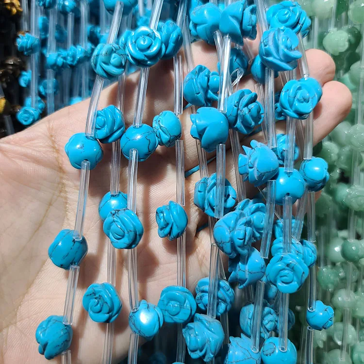

SB6722-13 Blue Turquoise Carved Rose Beads,Blue Guru Focal Beads