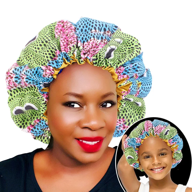 

GTOP Wholesale Custom Logo Hair Accessories African Satin Bonnet Hat Double Layer Mommy and Me Colorful Bonnets Set For Women