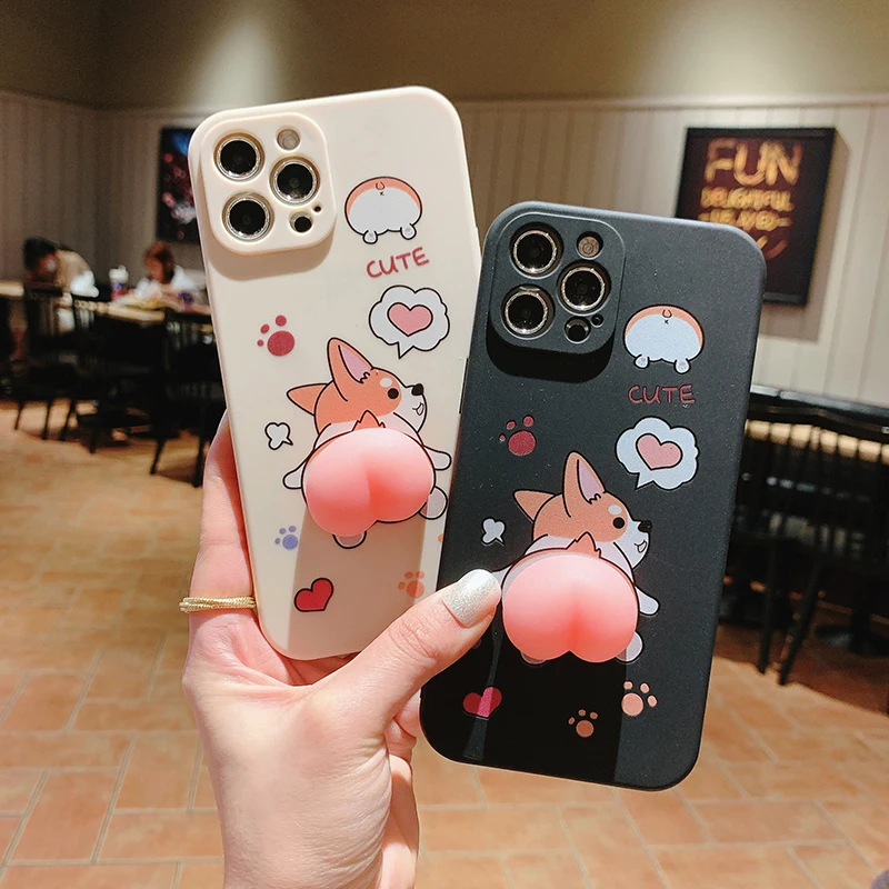 

For iPhone 11 12 Pro Max Cases Cute Cartoon Three-dimensional Press Animal Phone Case For iPhone XR XS Max 7 8 Plus X Back Cover