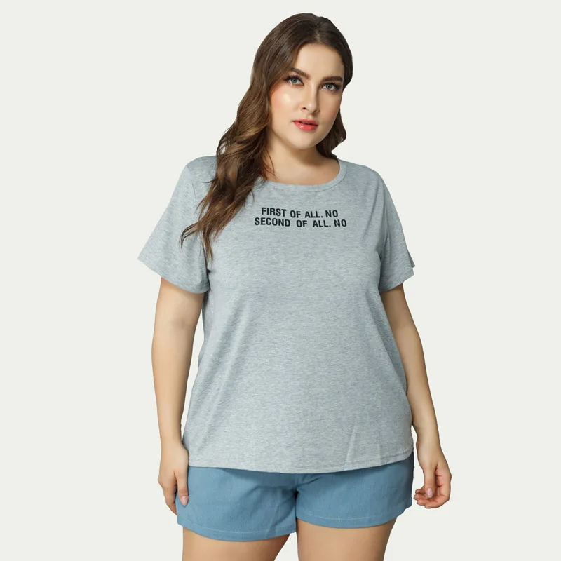 

Large Size Ladies New Casual Letter Printing Round Neck T-shirt Women