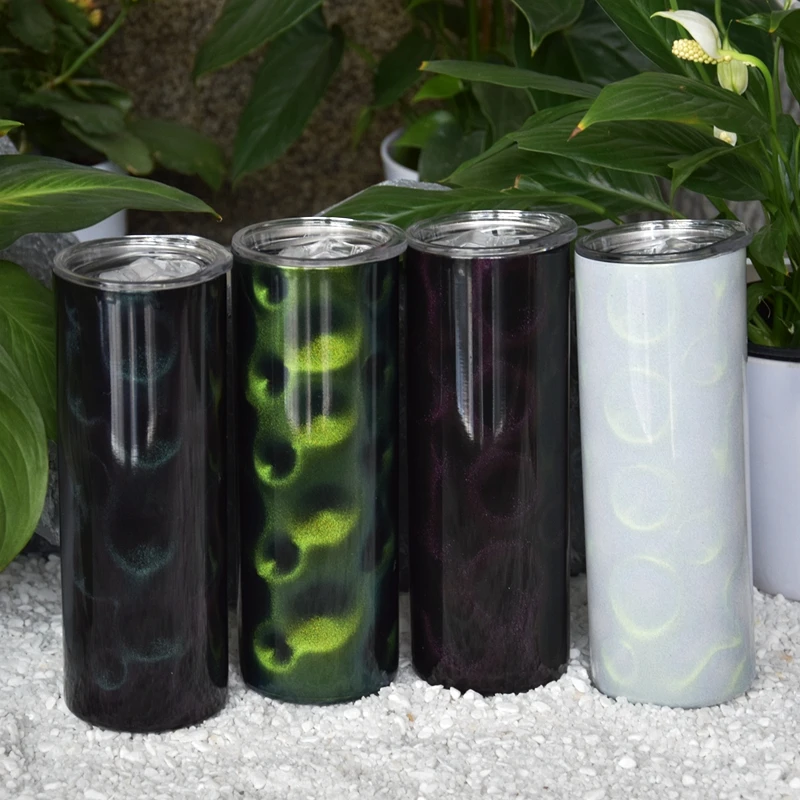 

20oz tumblers stainless steel vacuum insulated Peacock pattern straight skinny tumblers with lids, Customized color
