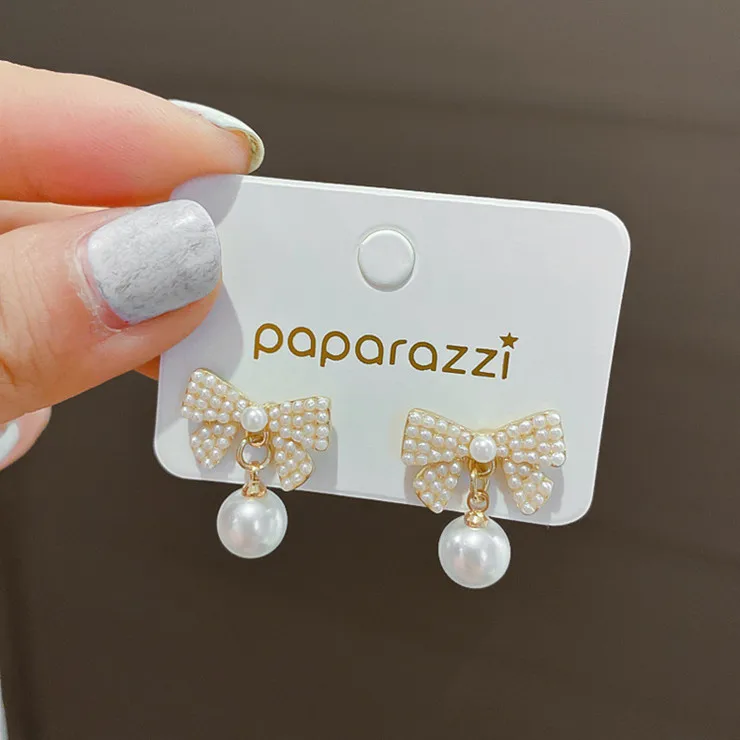 

Fashion Women Stud Jewelry Pearl Bow Dangle Earrings Fashion