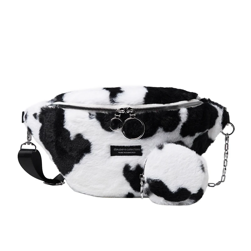 

Winter Faux Fur Fashion women waist bag Money Pouch Bum Bag Cow Zebra Animal Prints Pattern fanny pack chest Belt Bag