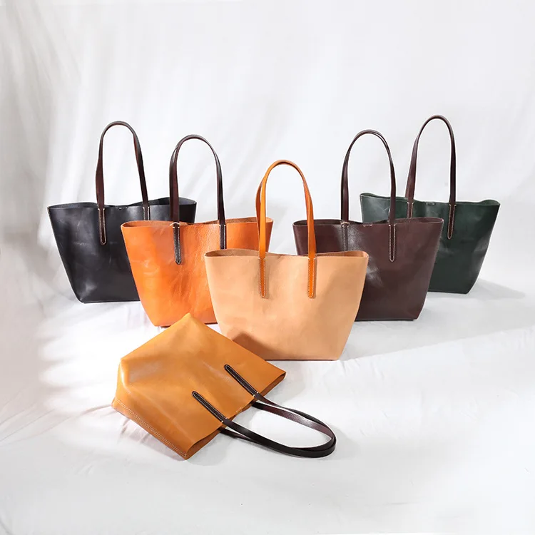 

Women Large Storage Tote Bag Genuine Leather Shoulder Bag Vegetable Tanned Leather Shopper Lady Tote Bag 6152, Customized color