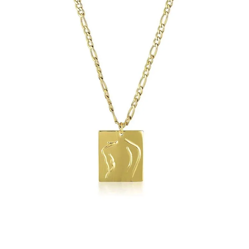 

Jewelry 18K Gold Plated Figaro Chain Figure Pendant Necklace Stainless Steel Jewelry Wholesale, White