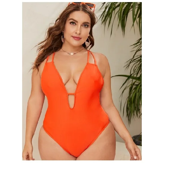 

BA180 2021 Sexy v-neck one piece orange swimwear plus size bathing suits for women