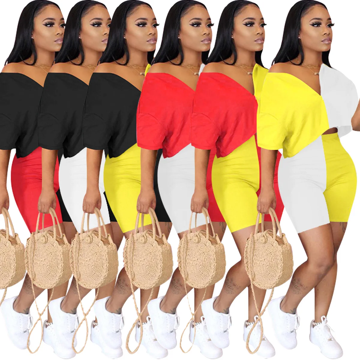 

FM-WY6657 2020 summer hot sell 6 colors women Casual Two Piece printed sport suit short tracksuits Outfits 2 Piece jogger Set, As pictures