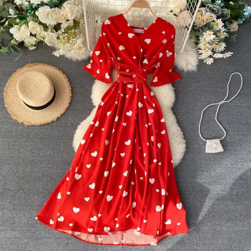 

2021 Summer Women Classic Bandage Waist Floral Print Beach Dress Long Elegant Wear White Kaftan Dot Boho Maxi Casual Dresses