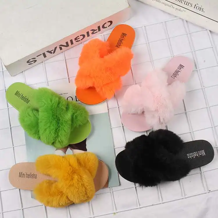 

Home Women Slides Warm Soft Plush Furry Faux Rabbit Fur Slippers Women winter slippers furry slippers, Black, green, orange, yellow, pink